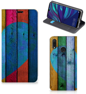 B2Ctelecom Huawei Y7 hoesje Y7 Pro (2019) Book Wallet Case Wood Heart