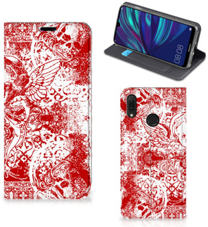 B2Ctelecom Huawei Y7 hoesje Y7 Pro (2019) Mobiel BookCase Angel Skull Red