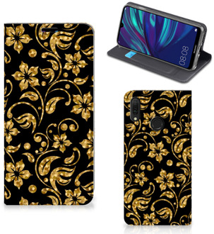 B2Ctelecom Huawei Y7 hoesje Y7 Pro (2019) Smart Cover Gouden Bloemen