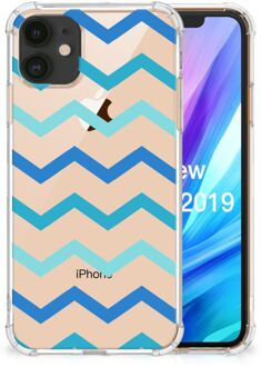 B2Ctelecom iPhone 11 Doorzichtige Silicone Hoesje Zigzag Blauw