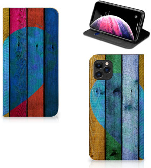 B2Ctelecom iPhone 11 Pro Max Book Wallet Case Wood Heart