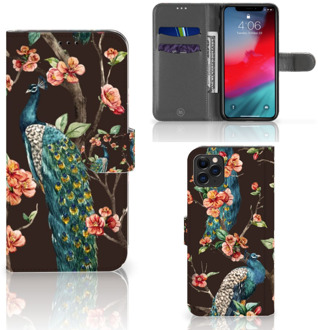 B2Ctelecom iPhone 11 Pro Max Telefoonhoesje met Pasjes Pauw met Bloemen