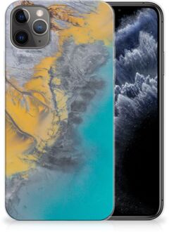 B2Ctelecom iPhone 11 Pro Max TPU Siliconen Hoesje Marmer Blauw Goud