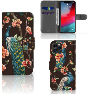 B2Ctelecom iPhone 11 Pro Telefoonhoesje met Pasjes Pauw met Bloemen