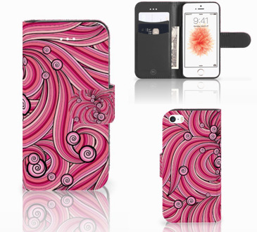 B2Ctelecom iPhone 5s Wallet Case met ruimte voor Pasjes Swirl Pink