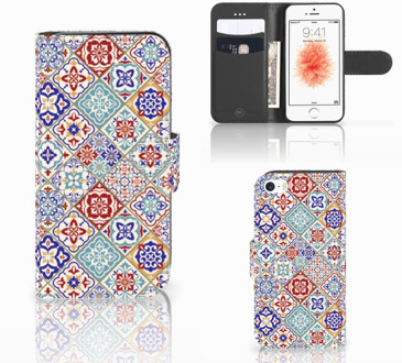 B2Ctelecom iPhone 5s Wallet Case met ruimte voor Pasjes Tiles Color