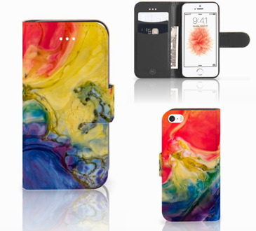 B2Ctelecom iPhone 5s Wallet Case met ruimte voor Pasjes Watercolor Dark