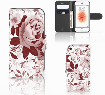 B2Ctelecom iPhone 5s Wallet Case met ruimte voor Pasjes Watercolor Flowers