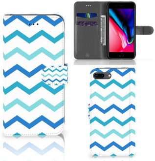 B2Ctelecom iPhone 7 Plus | 8 Plus Bookcase Hoesje Zigzag Blauw