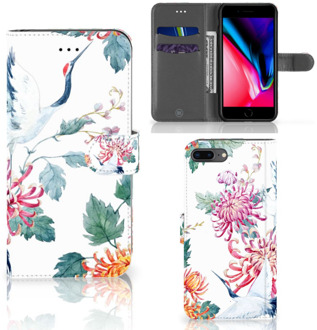 B2Ctelecom iPhone 7 Plus | 8 Plus Flipcover Hoesje Bird Flowers