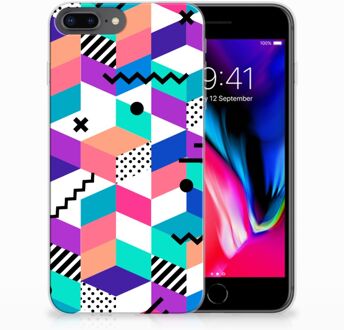 B2Ctelecom iPhone 7 Plus | 8 Plus TPU Siliconen Hoesje Design Blocks Colorful