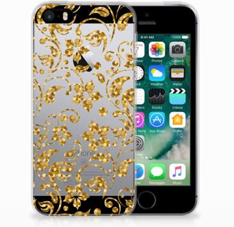 B2Ctelecom iPhone SE | 5S TPU Hoesje Design Gouden Bloemen