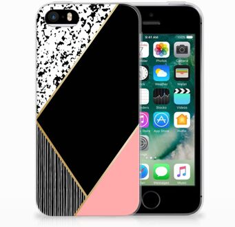 B2Ctelecom iPhone SE | 5S Uniek TPU Hoesje Black Pink Shapes