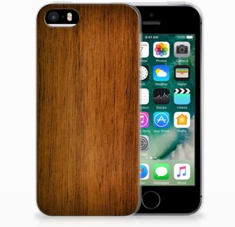 B2Ctelecom iPhone SE | 5S Uniek TPU Hoesje Donker Hout