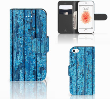 B2Ctelecom iPhone SE Hoesje met naam Wood Blue