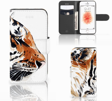 B2Ctelecom iPhone SE Wallet Case met ruimte voor Pasjes Watercolor Tiger