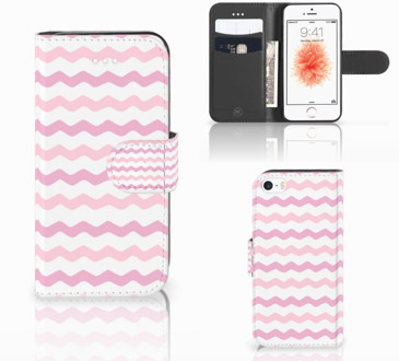 B2Ctelecom iPhone SE Wallet Case met ruimte voor Pasjes Waves Roze