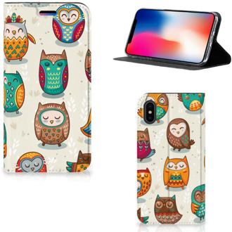 B2Ctelecom iPhone X/10 Standcase Hoesje Vrolijke Uilen