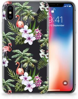 B2Ctelecom iPhone X/10 TPU-siliconen Hoesje Design Flamingo Palms