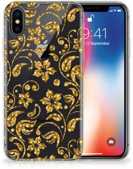 B2Ctelecom iPhone X/10 TPU-siliconen Hoesje Design Gouden Bloemen