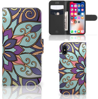 B2Ctelecom iPhone X Bookcase Design Purple Flower