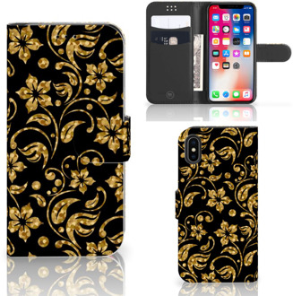 B2Ctelecom iPhone X Bookcover hoesje Gouden Bloemen