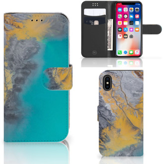 B2Ctelecom iPhone X Bookcover hoesje Marble Blue Gold