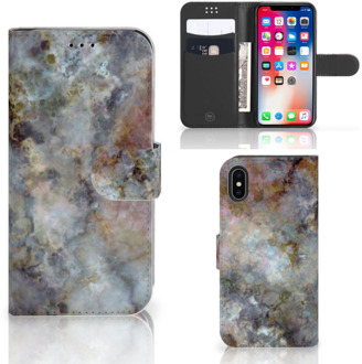 B2Ctelecom iPhone X Bookcover hoesje Marmer Grijs