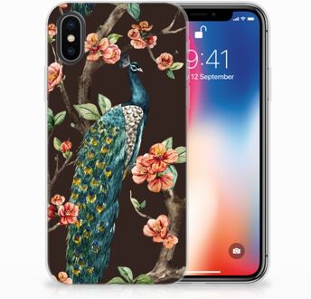 B2Ctelecom iPhone X Uniek TPU Hoesje Pauw met Bloemen