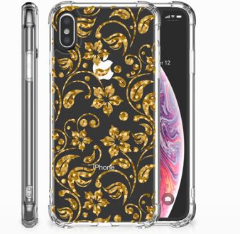 B2Ctelecom iPhone X | Xs Siliconen Hoesje Design Gouden Bloemen