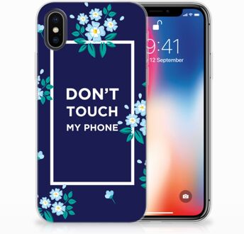 B2Ctelecom iPhone X | Xs Siliconen Hoesje Flowers Blue DTMP