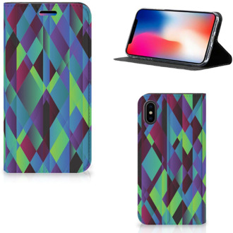 B2Ctelecom iPhone X | Xs Standcase Hoesje Design Abstract Green Blue