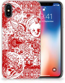 B2Ctelecom iPhone X | Xs TPU-siliconen Hoesje Design Angel Skull Red