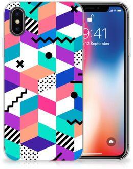 B2Ctelecom iPhone X | Xs TPU-siliconen Hoesje Design Blocks Colorful