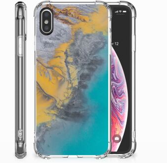 B2Ctelecom iPhone X | Xs TPU-Siliconen Hoesje Design Marble Blue Gold