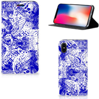 B2Ctelecom iPhone X | Xs Uniek Standcase Hoesje Angel Skull Blue