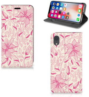 B2Ctelecom iPhone XR Bookcover met magneetsluiting Pink Flowers