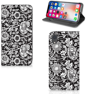 B2Ctelecom iPhone XR Hoesje met magneetsluiting Black Flowers