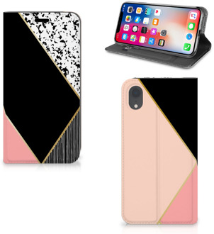 B2Ctelecom iPhone XR Hoesje met magneetsluiting Black Pink Shapes