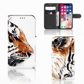 B2Ctelecom iPhone XR Hoesje met ruimte voor pasjes Watercolor Tiger