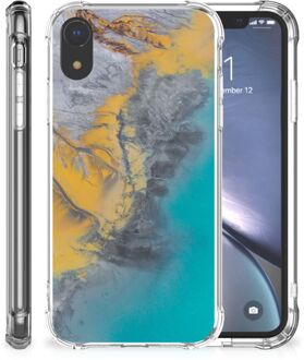 B2Ctelecom iPhone XR Shockproof Hoesje Marble Blue Gold