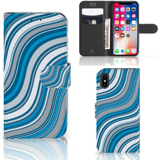 B2Ctelecom iPhone Xs Bookcase Design Waves Blue