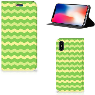 B2Ctelecom iPhone Xs Bookcase Design Waves Green