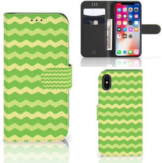 B2Ctelecom iPhone Xs Bookcase Design Waves Green