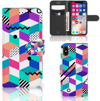 B2Ctelecom iPhone Xs Bookcover hoesje Blocks Colorful