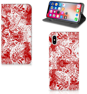 B2Ctelecom iPhone Xs Max Standcase Hoesje Design Angel Skull Red