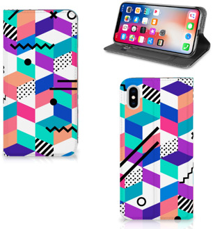 B2Ctelecom iPhone Xs Max Standcase Hoesje Design Blocks Colorful