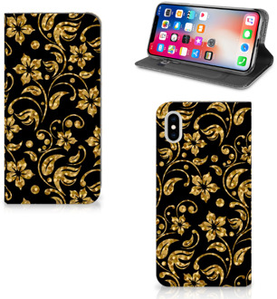 B2Ctelecom iPhone Xs Max Standcase Hoesje Design Gouden Bloemen