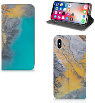 B2Ctelecom iPhone Xs Max Standcase Hoesje Design Marble Blue Gold