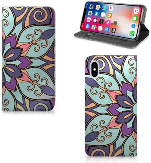 B2Ctelecom iPhone Xs Max Standcase Hoesje Design Purple Flower